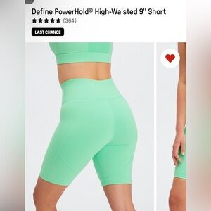 Fabletics Define PowerHold High-Waisted Green Bike Shorts